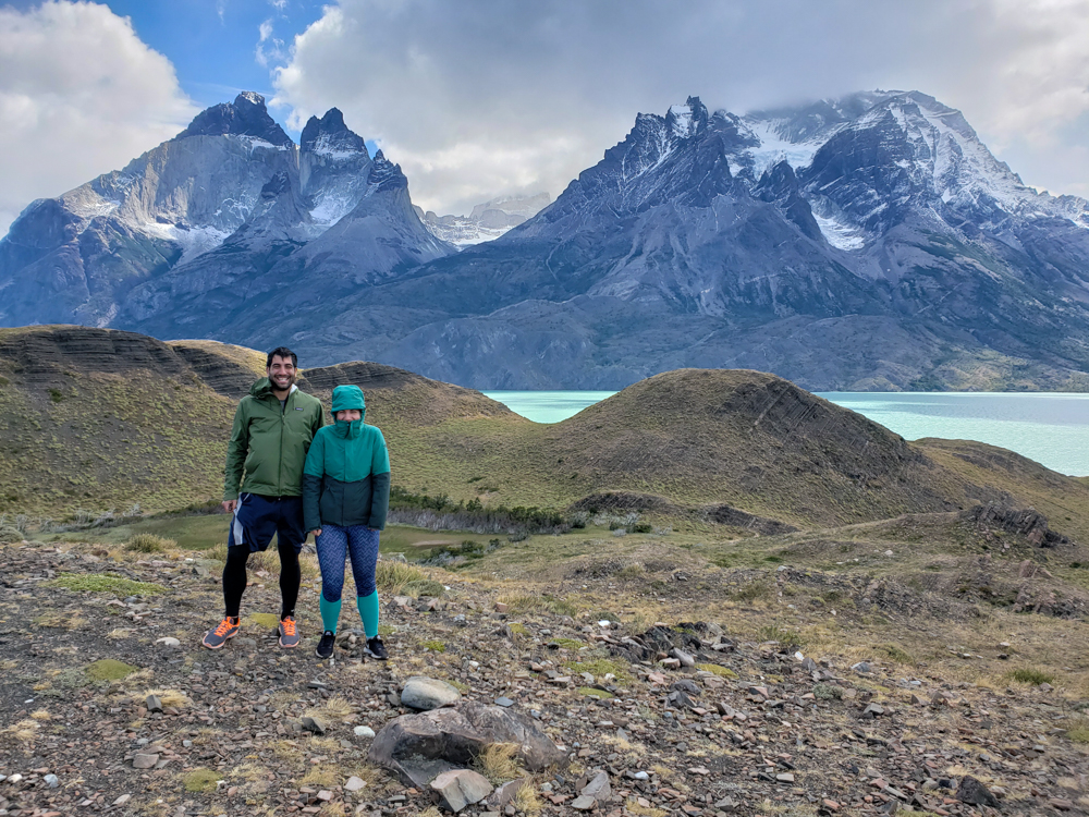 Mike and me with a lake and mountain backdrop