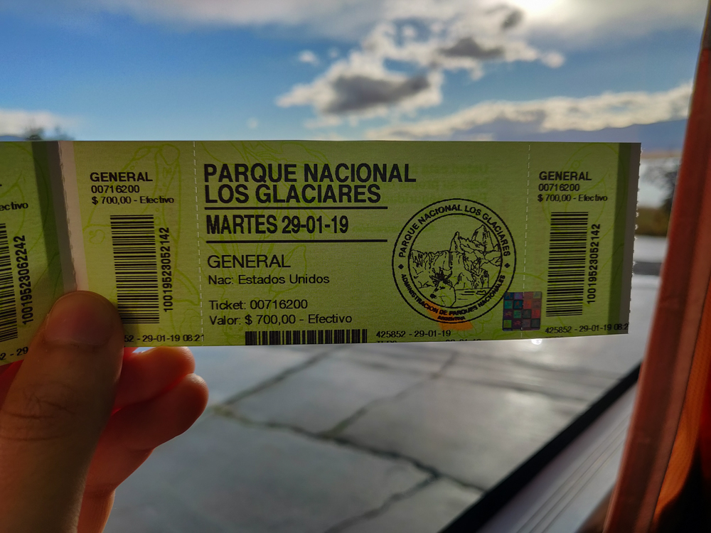 Entrance ticket for Parque Nacional Los Glaciares