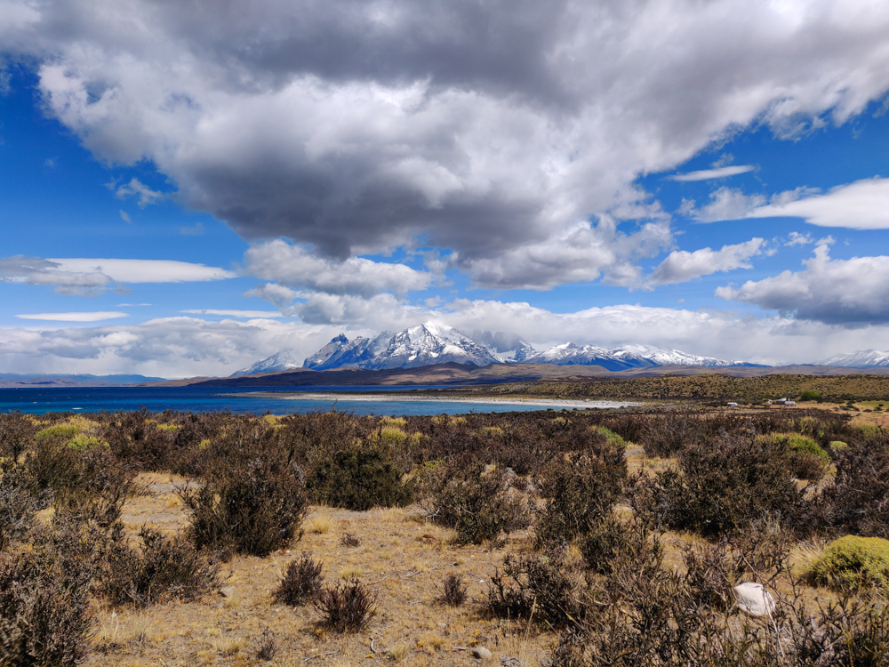 Sarmiento Lake with mountains in the far distance