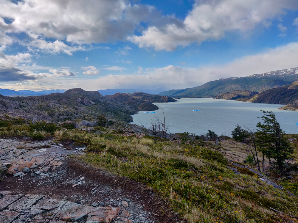 Grey Lake with its pretty, mountainous surroundings