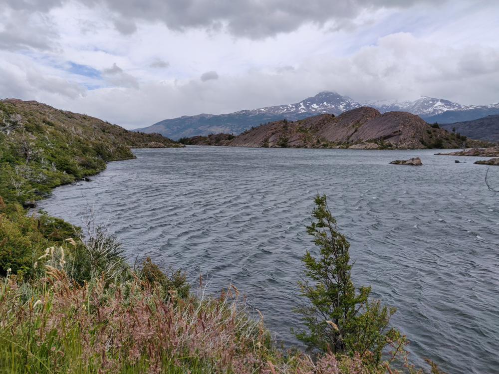 View of the lake with the water blowing in the wind