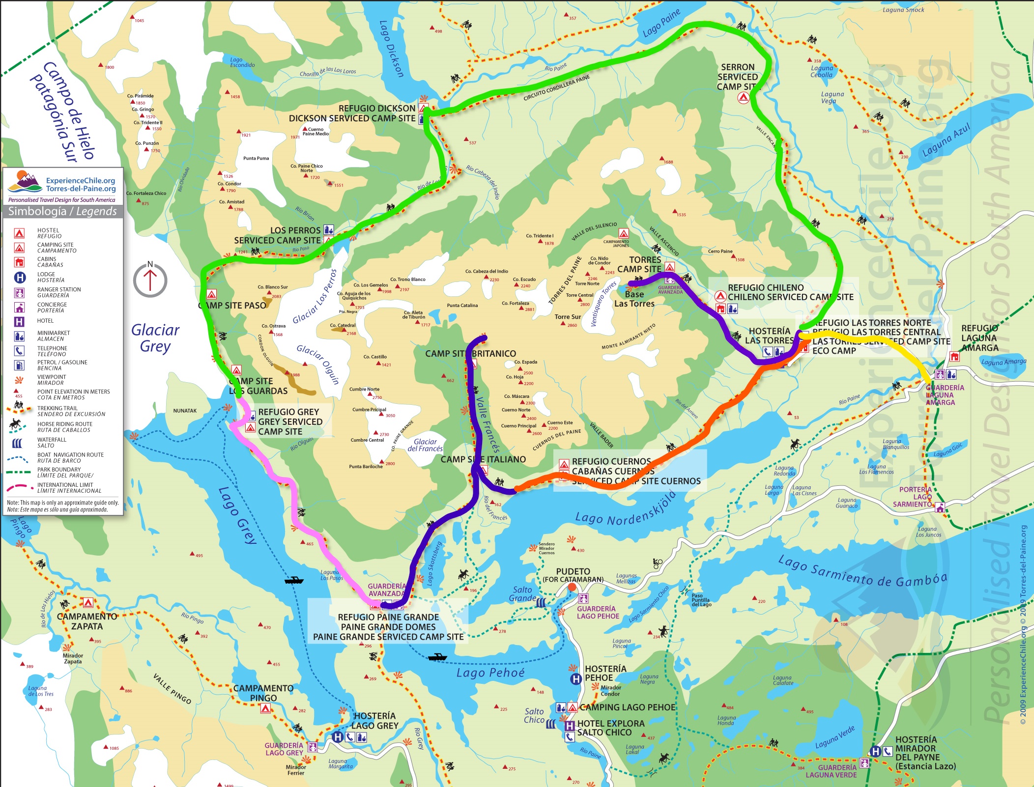 A map of the park with different legs of the trail highlighted