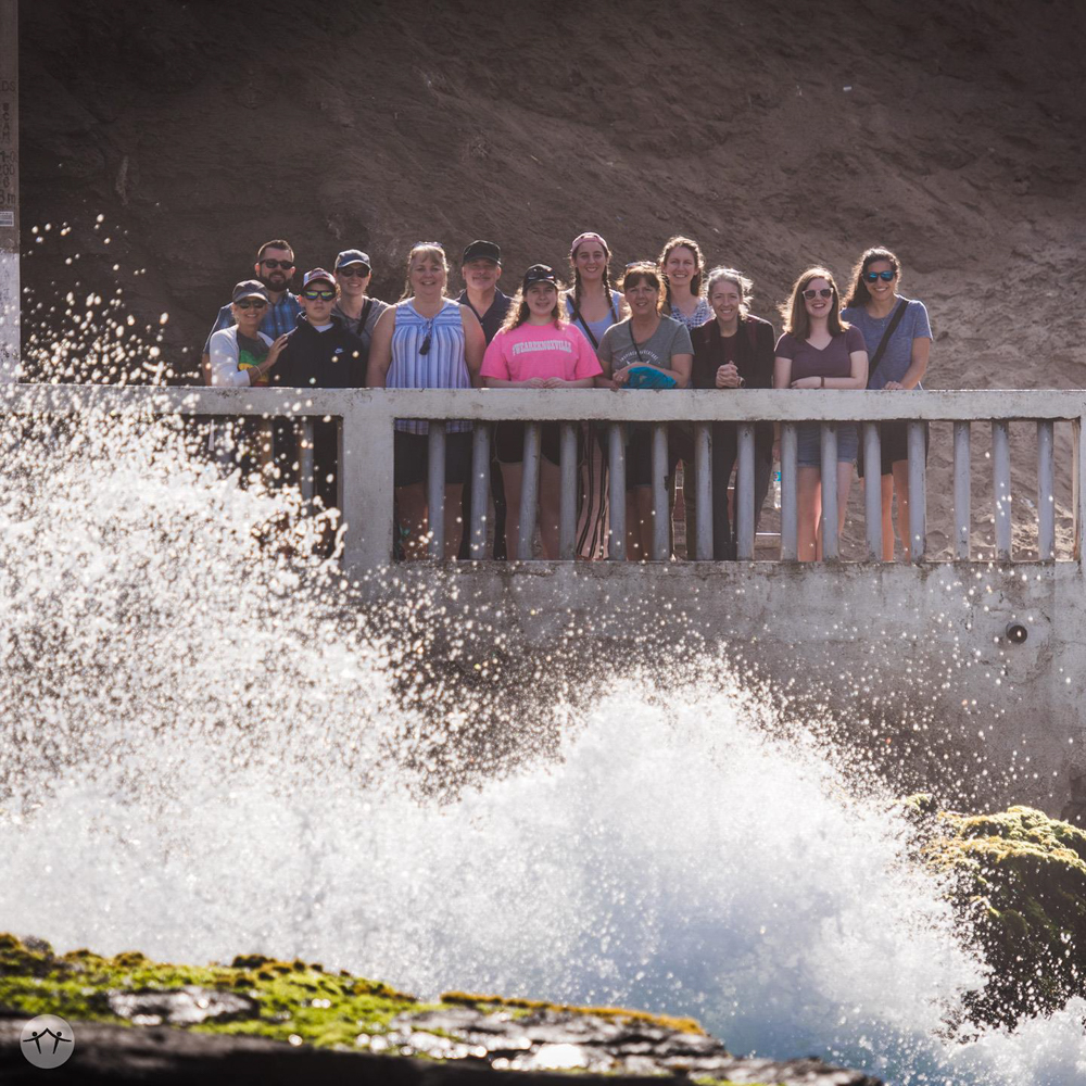 The group with water splashing in front of us