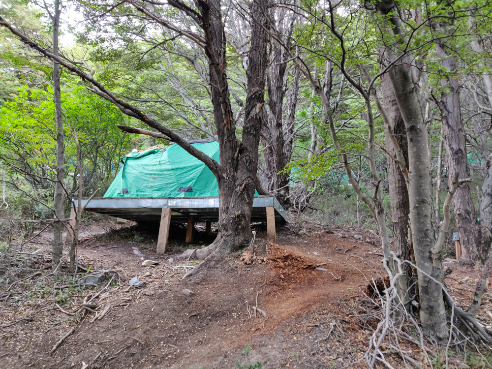 Tent on a platform at our campsite