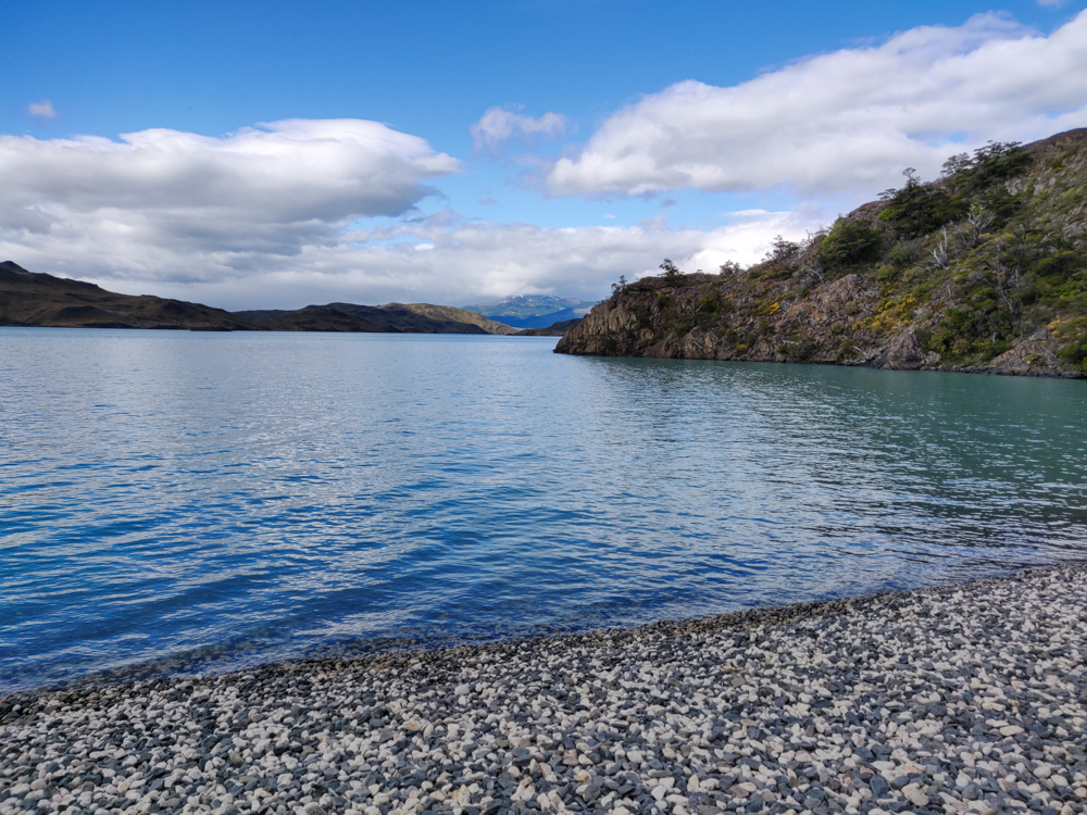 The rocky shores of the lake