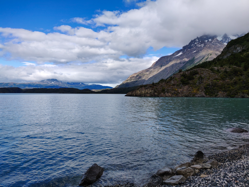 Walking along the lake shoreline