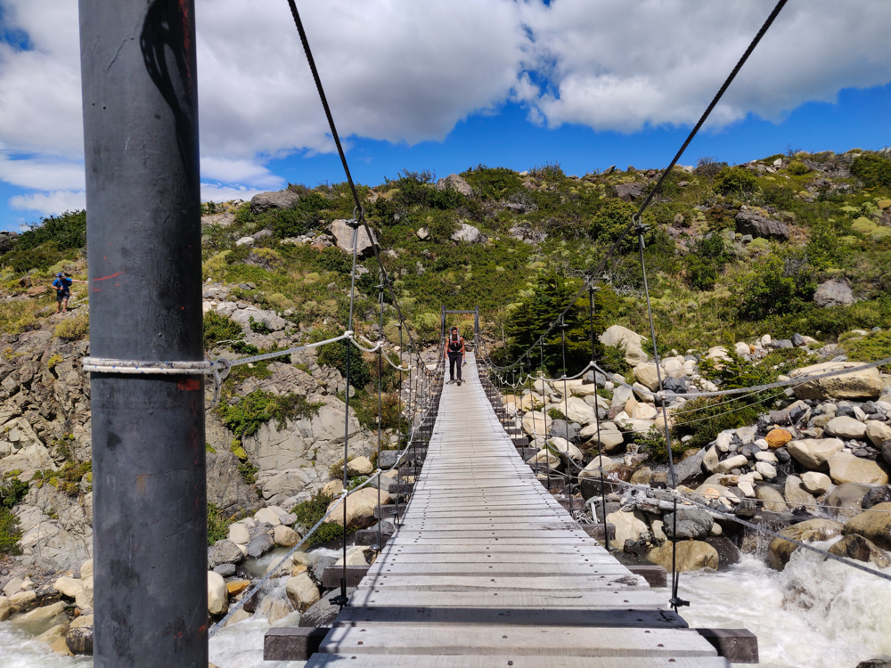 Mike crossing a suspension bridge