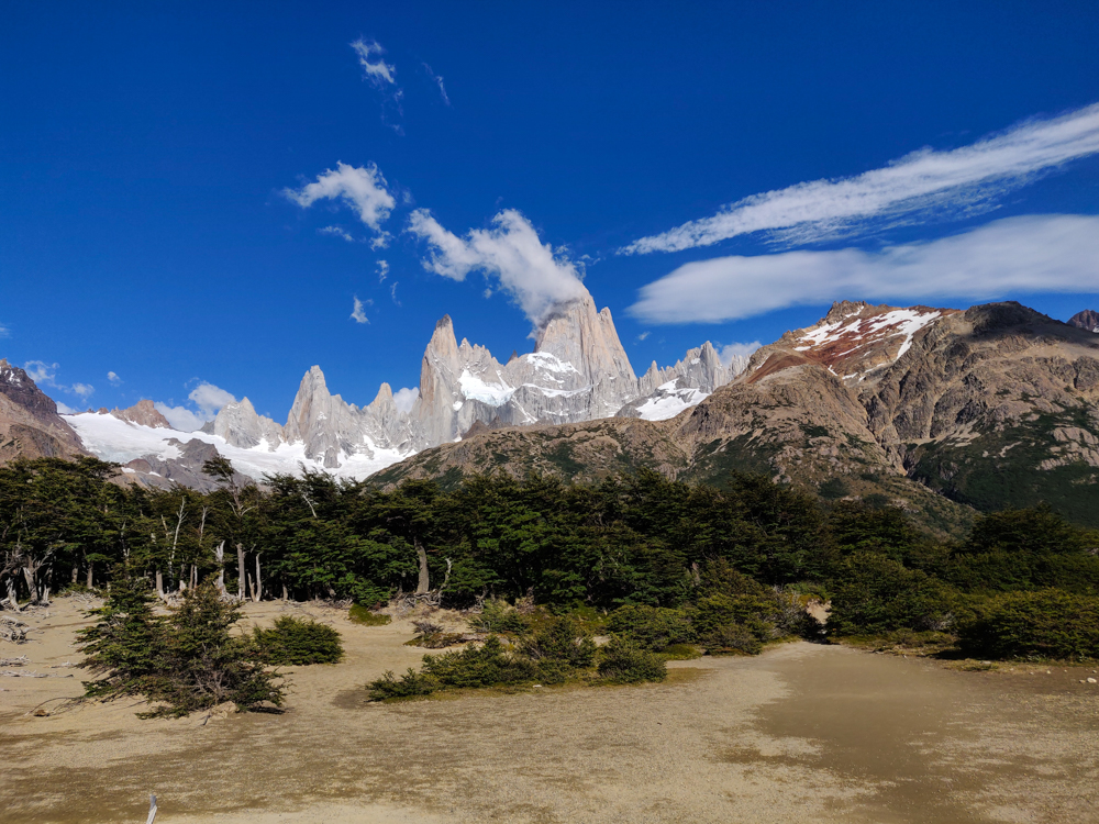 Fitz Roy with some clouds trailing off the peak