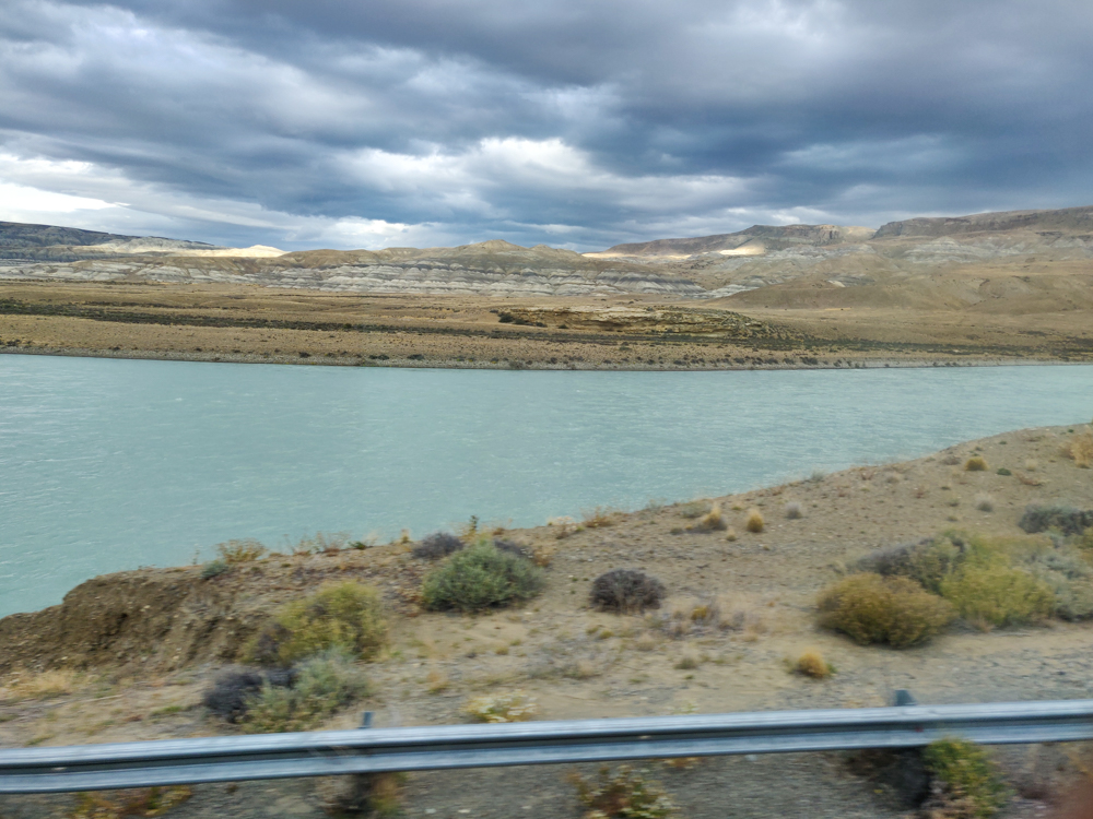 Chalky blue lake along the drive