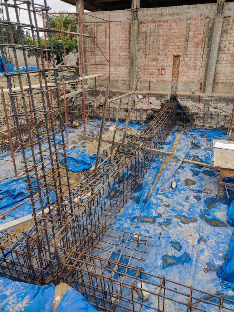 Rebar for one of the big foundation beams running underneath the classroom