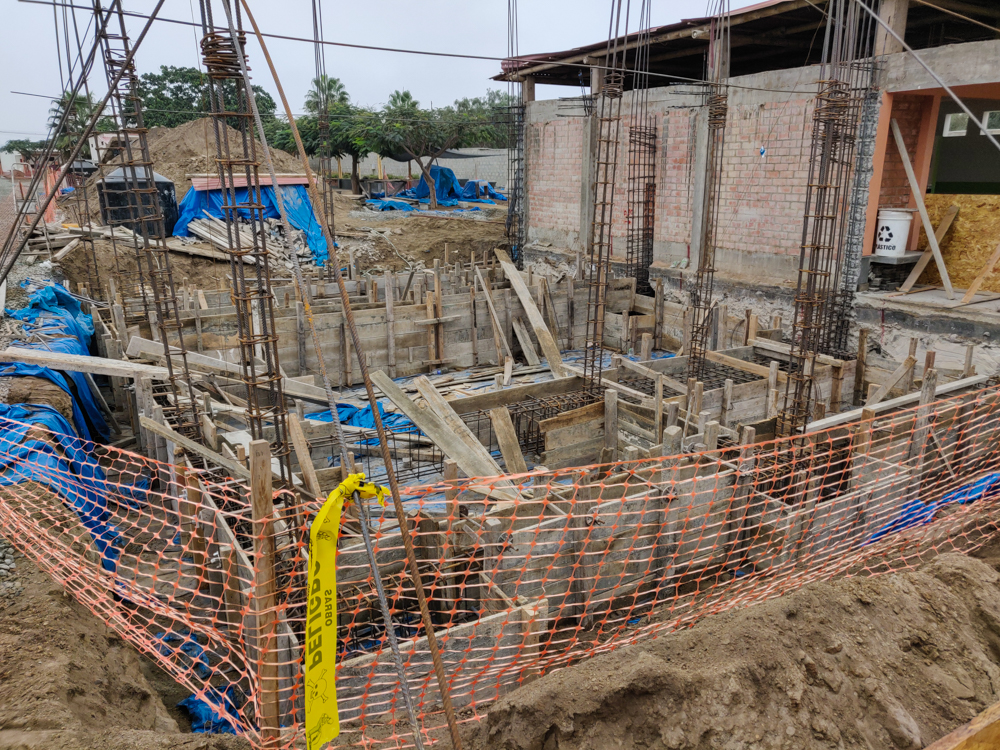 The foundations in Module 2 with the formwork for the concrete