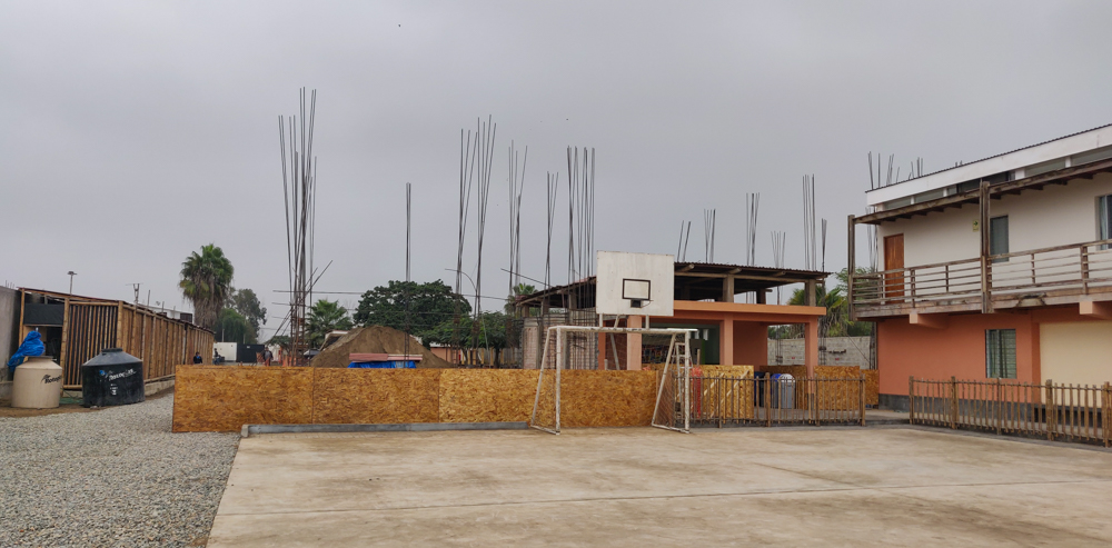 The soccer court with a new wooden wall