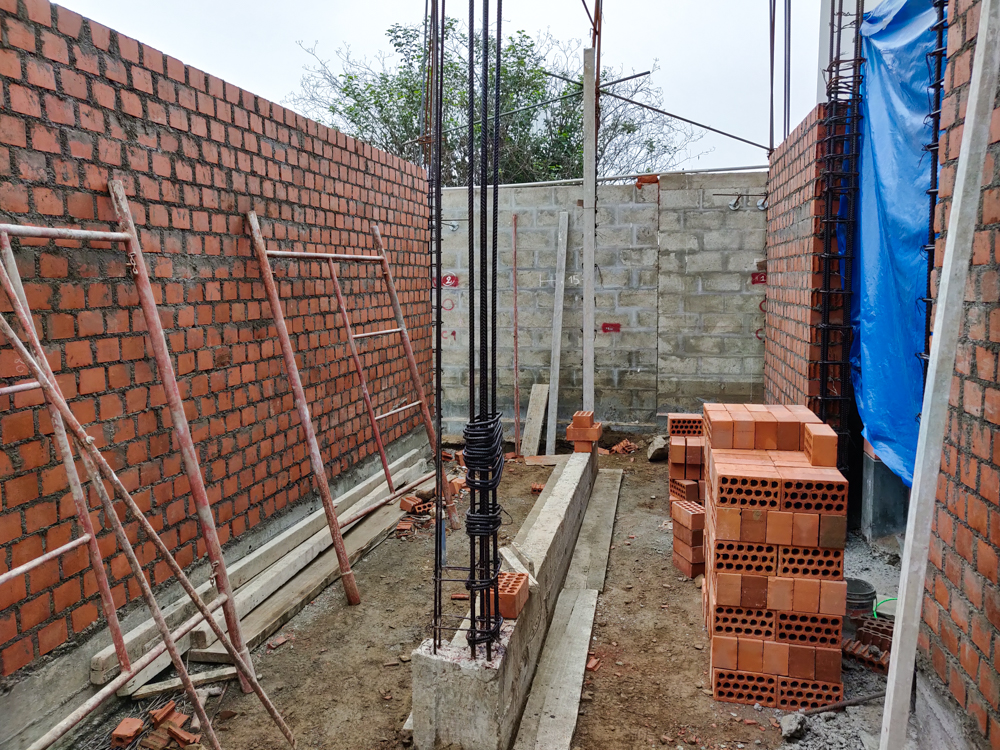 Brick walls around the future stairwell