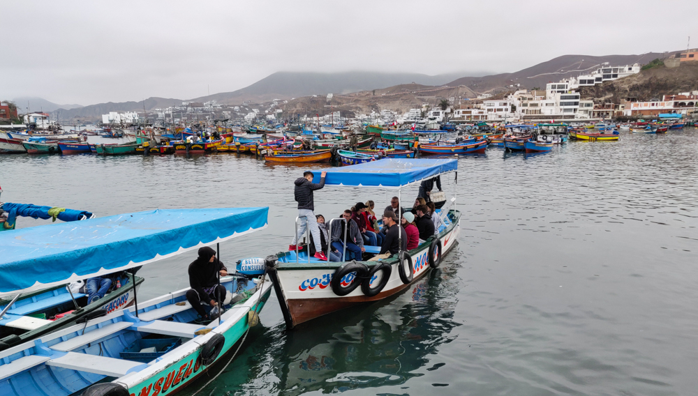 The team's boat heading out to sea