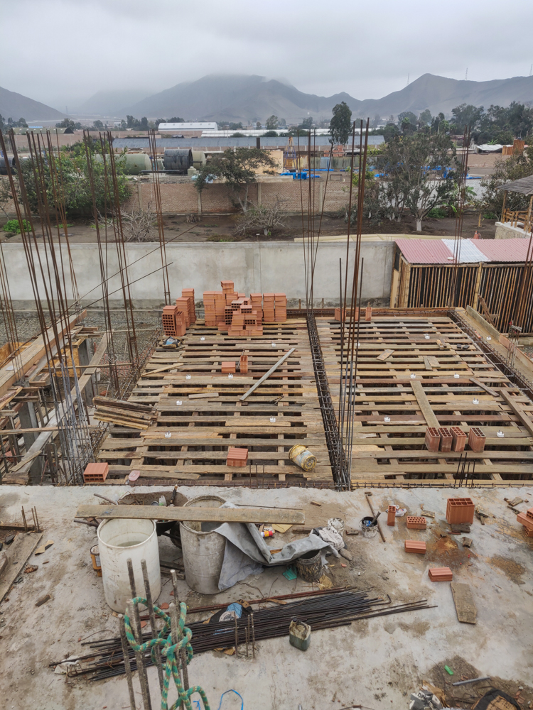 Stack of bricks on the ceiling formwork